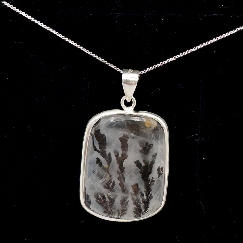 Natural dendritic quartz pendant sterling silver bezel custom design